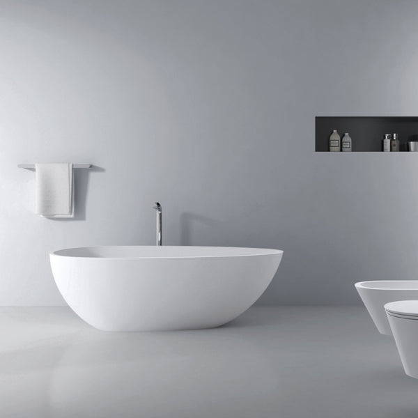 English Elm 66.9 Inch Stone Resin Freestanding Soaking Tub Matte White Sculptural Spa Bath W1613P162597
