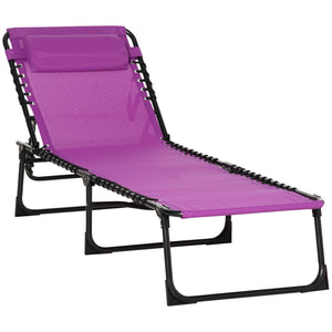 English Elm Outsunny Folding Chaise Lounge Chair - 4-Position Recline, Bungee Mesh, Lightweight, Purple Comfort! W2225P172490-GIGA