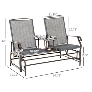 English Elm Outsunny Outdoor Glider Bench With Center Table – Comfortable Metal Loveseat For Patios & Gardens W2225P172485-GIGA