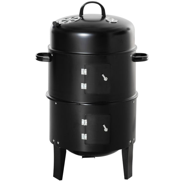 English Elm Outsunny 3-In-1 Vertical Charcoal Bbq Smoker & Grill, Dual Cooking Areas With Thermometer For Outdoor Fun W2225P172551-GIGA