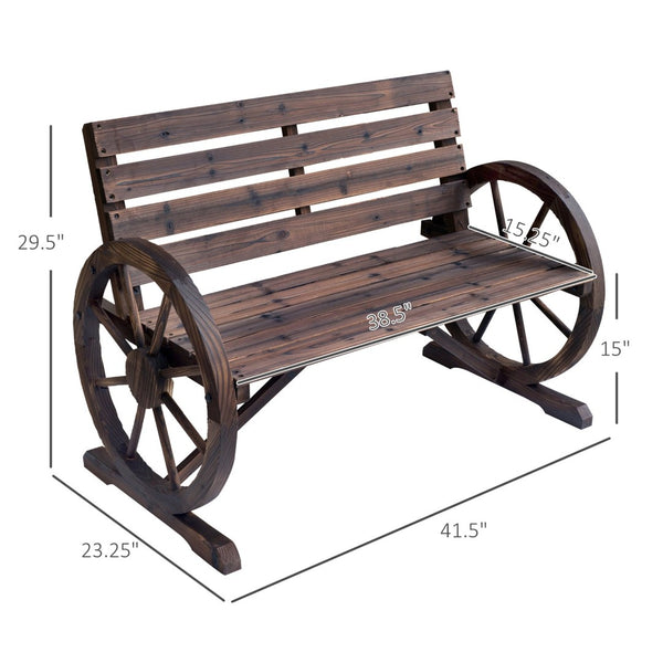 English Elm Outsunny 41" Rustic Wooden Wagon Wheel Bench - Weather-Resistant, 2-Person Patio Seating Furniture W2225P172496-GIGA