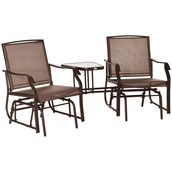 English Elm Outsunny Stylish 2-Seat Outdoor Glider Loveseat With Center Table - Breathable Sling & Durable Frame W2225P172599-GIGA