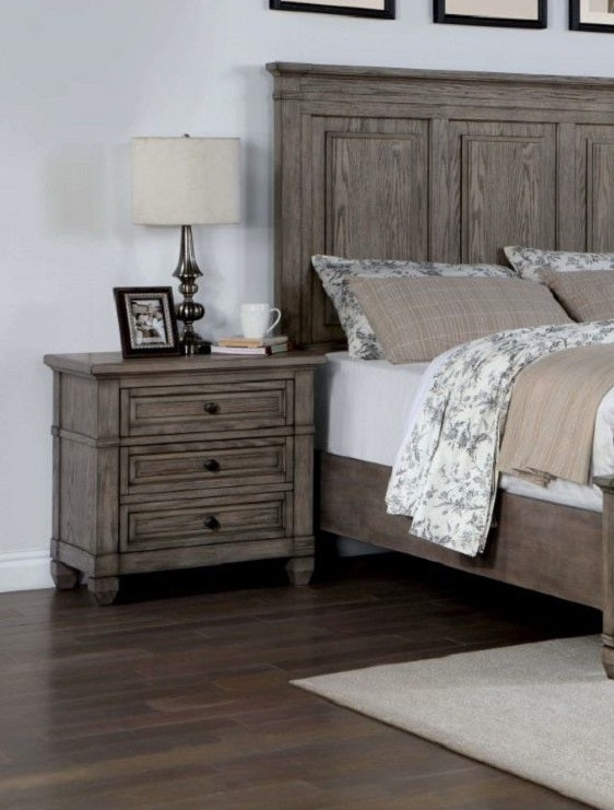 English Elm Wire-brushed Solid Wood Nightstand Warm Gray with USB Port, Hidden Drawer & Cedar Bottoms, 28"H B011P162628