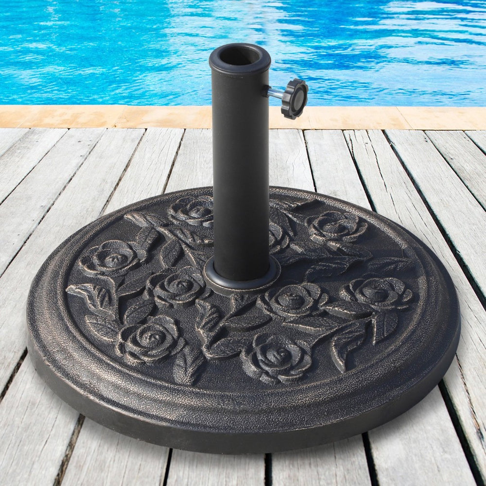English Elm Outsunny 18" Round Resin Umbrella Base Stand With Elegant Rose Design For Patios, Decks & Gardens W2225P164054-GIGA