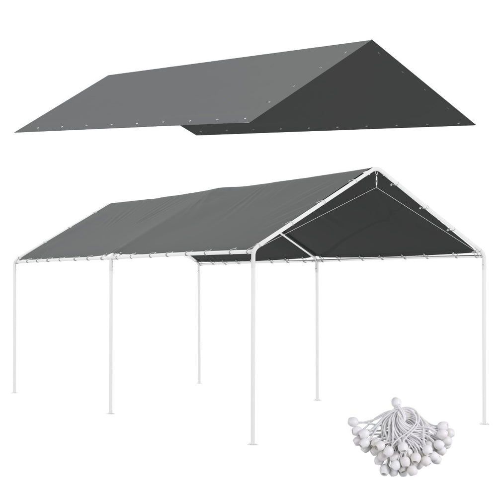 English Elm Outsunny 10' X 20' Heavy-Duty Carport Replacement Canopy Cover - Uv & Water Resistant, Dark Gray W2225P164070-GIGA