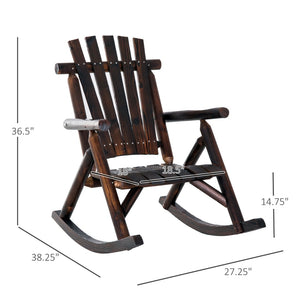 English Elm Outsunny Rustic Adirondack Wooden Rocking Chair - Comfortable, Durable, High Backrest For Outdoor Relaxation W2225P172577-GIGA