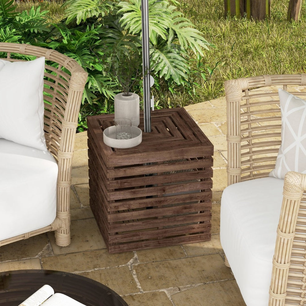English Elm Outsunny Solid Wood Patio Storage Box with Umbrella Hole and Flat Top Table Surface W2225P164088
