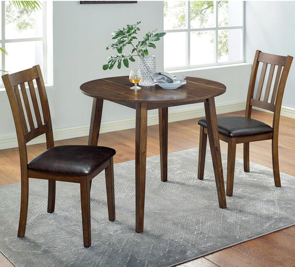 English Elm Cozy Walnut 3pc Round Dining Set with Padded Leatherette Seats, Solid Wood Ladder-Back Chairs, Compact 36" Table B011P162633