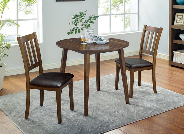 English Elm Cozy Walnut 3pc Round Dining Set with Padded Leatherette Seats, Solid Wood Ladder-Back Chairs, Compact 36" Table B011P162633