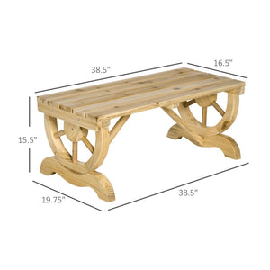 English Elm Outsunny 2-Person Rustic Wooden Garden Bench With Wagon Wheel Legs, Supports 550 Lbs For Outdoor Charm W2225P172575-GIGA