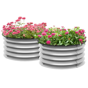 English Elm Outsunny Round Galvanized Steel Raised Garden Beds Set of 2 for Patios and Yards W2225P172531