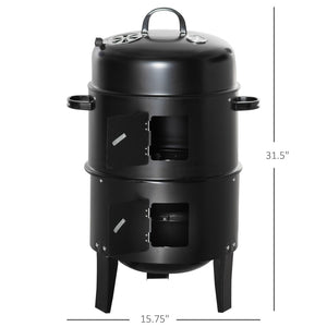 English Elm Outsunny 3-In-1 Vertical Charcoal Bbq Smoker & Grill, Dual Cooking Areas With Thermometer For Outdoor Fun W2225P172551-GIGA