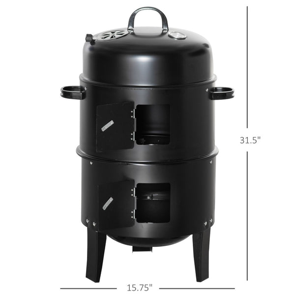 English Elm Outsunny 3-In-1 Vertical Charcoal Bbq Smoker & Grill, Dual Cooking Areas With Thermometer For Outdoor Fun W2225P172551-GIGA