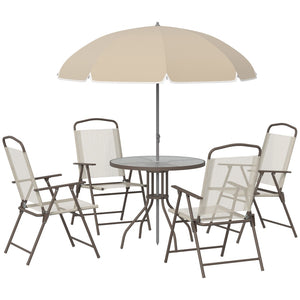 English Elm Outsunny 6-Piece Outdoor Dining Set For 4 With Umbrella, Glass Table & Folding Chairs For Relaxed Meals W2225P172552-GIGA