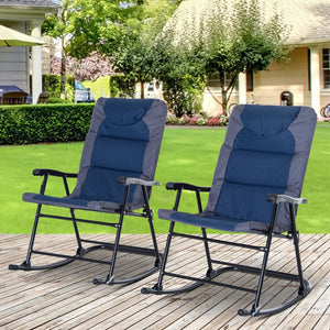 English Elm Outsunny 2-Piece Portable Rocking Chair Set For Outdoor Relaxation – Folding Design, Navy Blue Comfort W2225P172494-GIGA