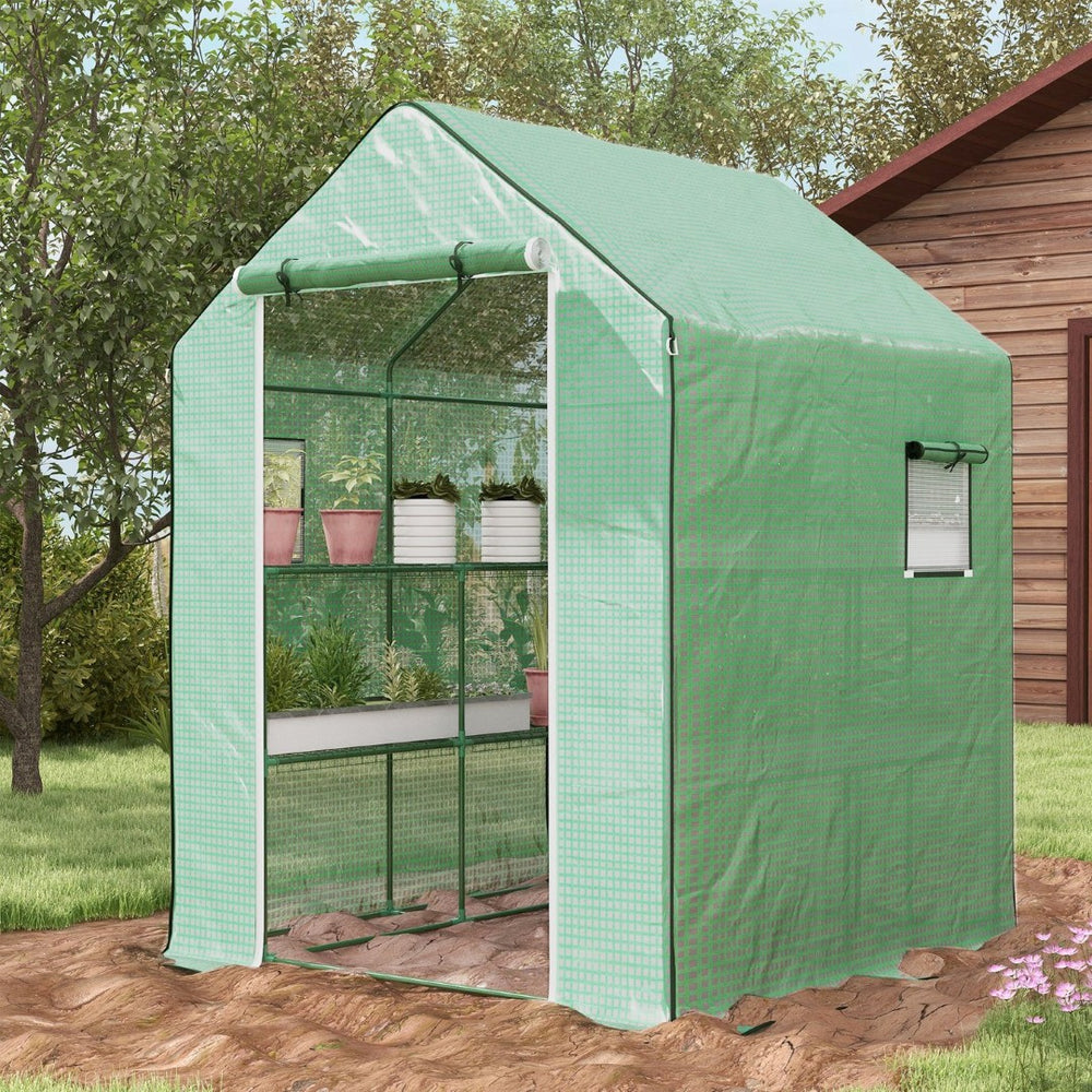 English Elm Outsunny 4.6' X 4.7' Walk-In Greenhouse, Uv/Water Resistant, Easy Assembly With 2-Tier Shelves & Ventilation W2225P164094-GIGA