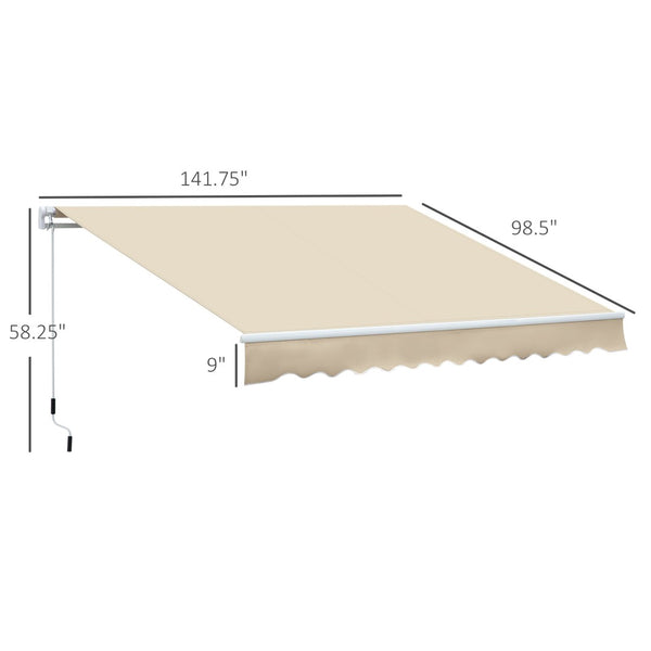 English Elm Outsunny 12' X 8' Retractable Awning For Patios – Uv & Water-Resistant Shade With Easy Manual Crank W2225P200859-GIGA