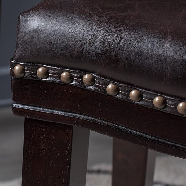English Elm Christopher Knight Home® - 26" Elegant Saddle Counter Stool Set Of 4 With Nailhead Trim - Dark Brown Pu Upholstery & Sturdy Design 62474.00PU-2