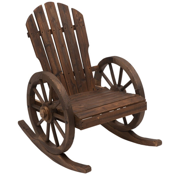 English Elm Outsunny Adirondack Wooden Rocking Chair With Wagon Wheel Armrests For Outdoor Relaxation & Style W2225P172583-GIGA