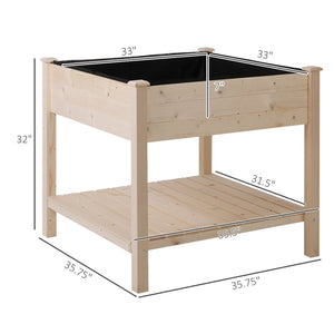 English Elm Outsunny 36'' Elevated Wooden Garden Bed With Storage Shelf - Perfect For Patios, Balconies & Backyards W2225P172563-GIGA