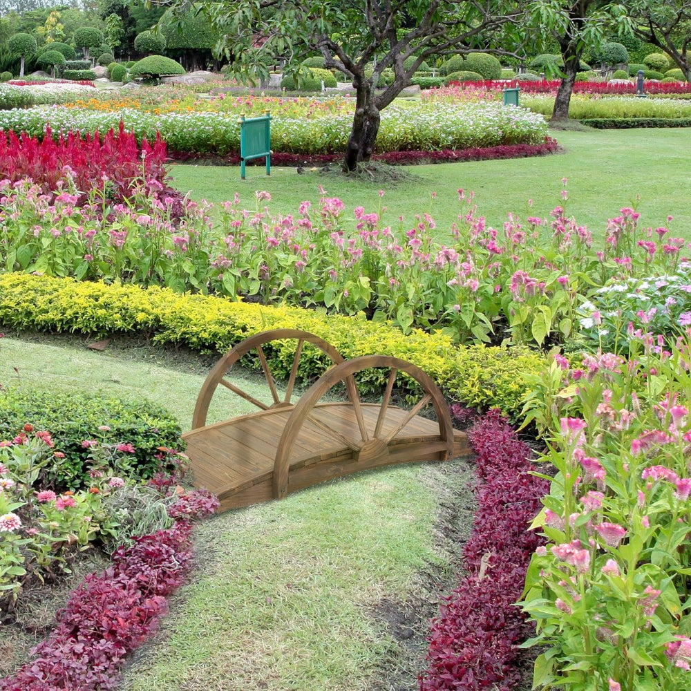 English Elm Outsunny 3.3Ft Arched Wooden Garden Bridge With Half-Wheel Railings & Durable Fir Wood For Outdoors W2225P172506-GIGA