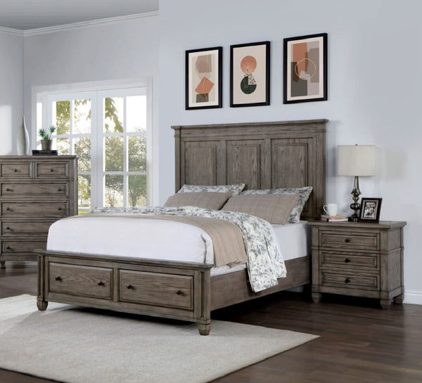 English Elm Wire-brushed Solid Wood Nightstand Warm Gray with USB Port, Hidden Drawer & Cedar Bottoms, 28"H B011P162628