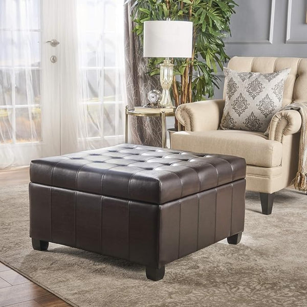 English Elm Isabella Tufted Storage Ottoman Plush Upholstered Seat for Living Room or Bedroom 52528.00PU