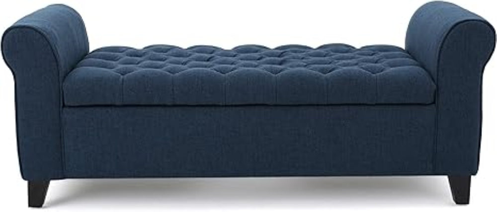 English Elm Hayes Tufted Storage Bench with Rolled Arms Upholstered Bedroom Entryway Accent Navy Blue 59335.00DBL