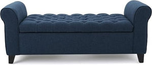 English Elm Hayes Tufted Storage Bench with Rolled Arms Upholstered Bedroom Entryway Accent Navy Blue 59335.00DBL