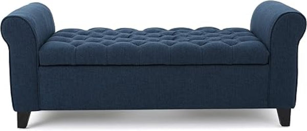 English Elm Hayes Tufted Storage Bench with Rolled Arms Upholstered Bedroom Entryway Accent Navy Blue 59335.00DBL
