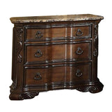 English Elm Formal Traditional 1 Piece Nightstand Only Brown Cherry Solid Wood 3-Drawers Faux Wood Carved Details Genuine Marble Top Bedside Table Bedroom Furniture