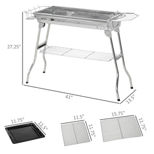 English Elm Outsunny Stainless Steel Folding Charcoal Hibachi Grill for Camping and Tailgate Use W2225P200823