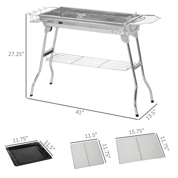 English Elm Outsunny Stainless Steel Folding Charcoal Hibachi Grill for Camping and Tailgate Use W2225P200823