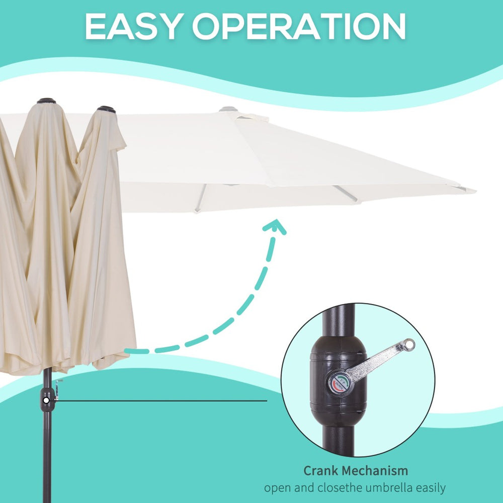 English Elm Outsunny Extra Large 15Ft Double-Sided Patio Umbrella With Crank Handle & Air Vents For Ultimate Shade W2225P164053-GIGA