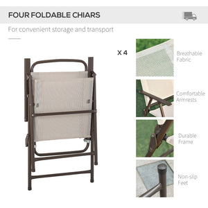 English Elm Outsunny 6-Piece Outdoor Dining Set For 4 With Umbrella, Glass Table & Folding Chairs For Relaxed Meals W2225P172552-GIGA