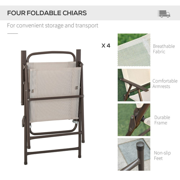 English Elm Outsunny 6-Piece Outdoor Dining Set For 4 With Umbrella, Glass Table & Folding Chairs For Relaxed Meals W2225P172552-GIGA