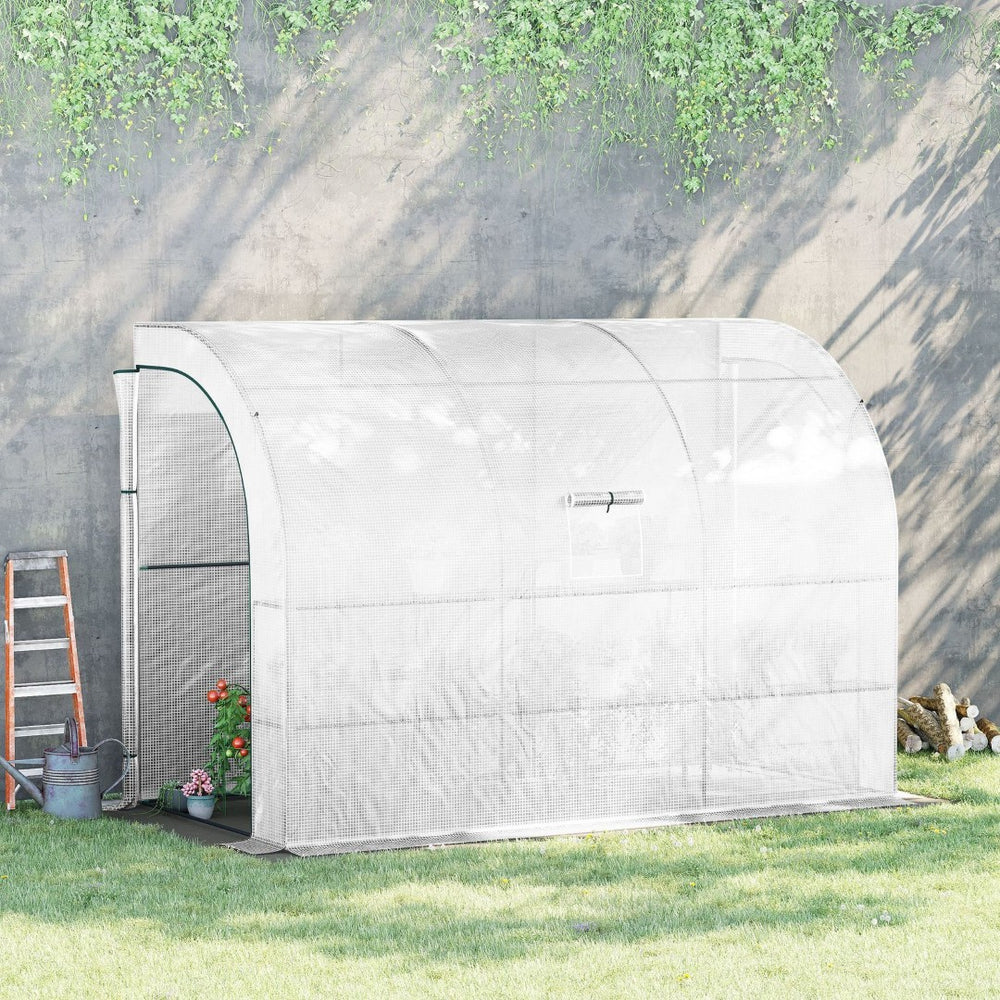 English Elm Outsunny 10' X 5' Lean-To Greenhouse With Roll-Up Doors, Weather-Resistant Cover & 3 Shelves! W2225P164078-GIGA