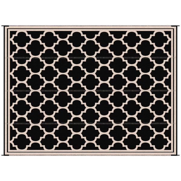 English Elm Outsunny Reversible Waterproof Outdoor Rug, 9' X 18' Portable Mat For Picnics, Beach, Rv, Black & Beige W2225P172518-GIGA