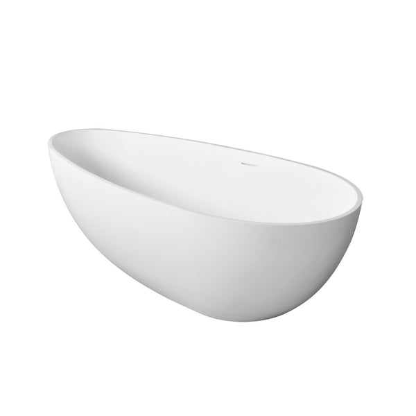 English Elm 66.9 Inch Stone Resin Freestanding Soaking Tub Matte White Sculptural Spa Bath W1613P162597