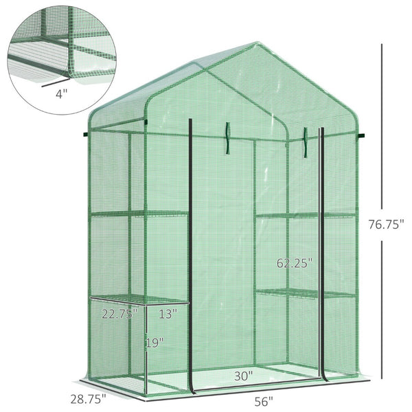 English Elm Outsunny 5' X 2.5' Portable Mini Walk-In Greenhouse Kit With 3-Tier Shelves, Roll-Up Door & Uv Cover W2225P164102-GIGA