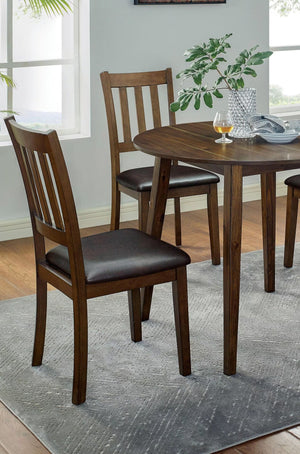 English Elm Kitchen Walnut 5pc Round Dining Set with Padded Leatherette Seats, Solid Wood Ladder-Back Chairs, Space-Saving Design B011P162634