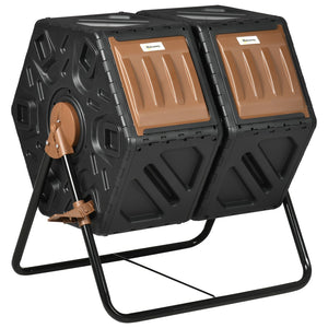 English Elm Outsunny Dual Chamber Compost Tumbler Bin – Efficient 34.5 Gallon Composter With 24 Vents & Steel Legs W2225P172553-GIGA