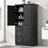 English Elm Tall and Wide Storage Cabinet With Doors For Bathroom/Office, Three Drawers, Black