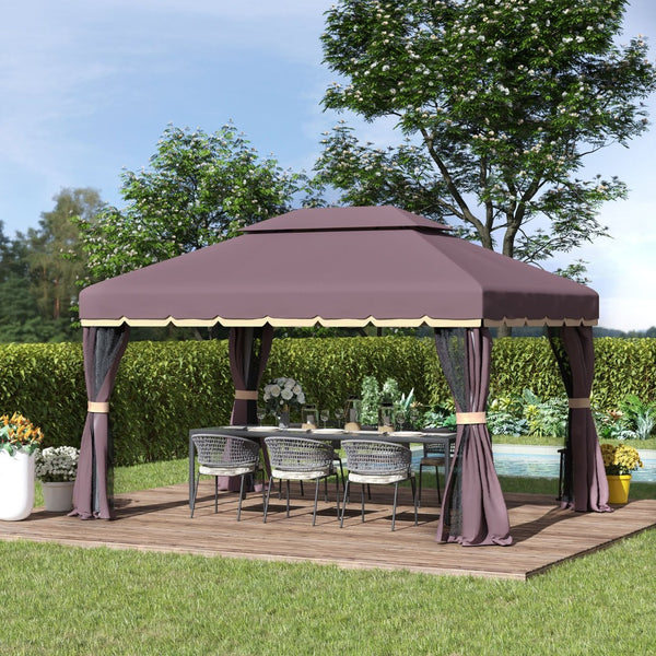English Elm Outsunny 10' X 13' Elegant Aluminum Patio Gazebo With Curtains & Netting For Ultimate Outdoor Comfort W2225P164095-GIGA