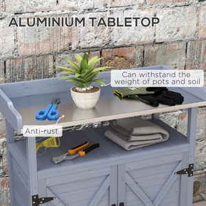 English Elm Outsunny Outdoor Potting Bench - Mobile Wooden Table With Aluminum Top & Storage For Garden Lovers W2225P172591-GIGA