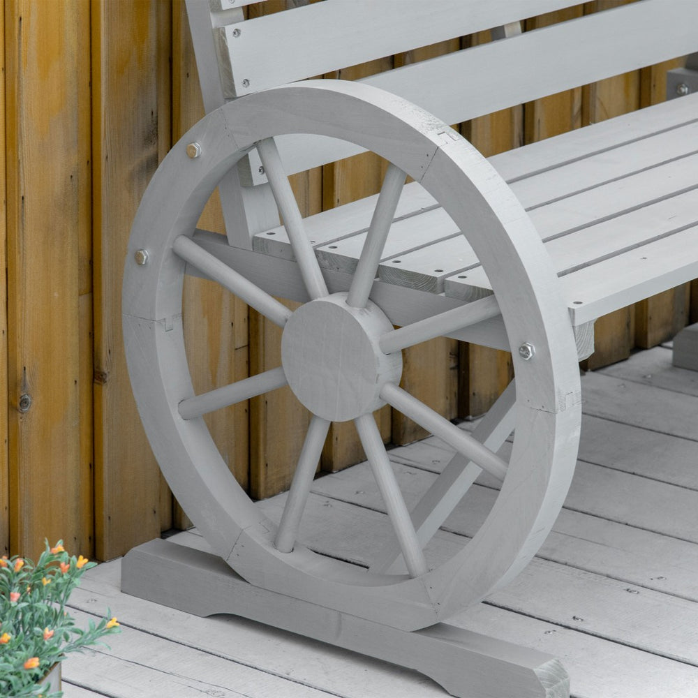 English Elm Outsunny 41" Rustic Wooden Wagon Wheel Bench - Weather-Resistant Outdoor Seating For 2, Light Gray W2225P172565-GIGA