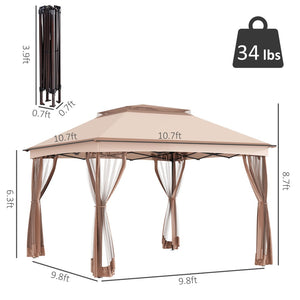 English Elm Outsunny 11' X 11' Pop-Up Canopy Tent With Zipper Netting - Instant Backyard Shade & Bug Protection W2225P164055-GIGA
