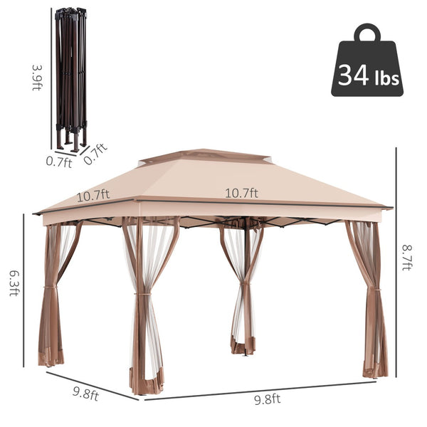 English Elm Outsunny 11' X 11' Pop-Up Canopy Tent With Zipper Netting - Instant Backyard Shade & Bug Protection W2225P164055-GIGA