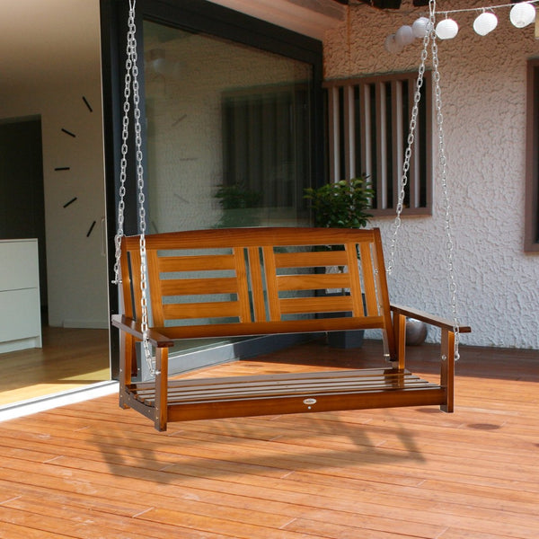 English Elm Outsunny 2 Person Outdoor Swing Bench With Pine Wood Frame & Adjustable Chains For Patios & Gardens W2225P172580-GIGA