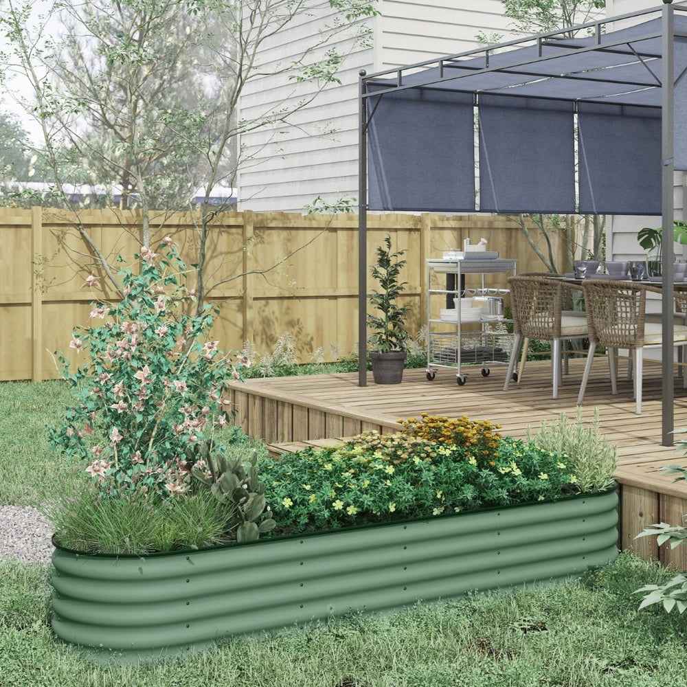 English Elm Outsunny 7.9' Galvanized Metal Raised Garden Bed Kit - Diy Elevated Planter For Flowers & Veggies W2225P172558-GIGA